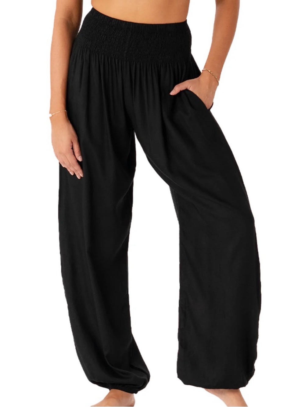 Lotus & Luna Women's Black Harem Smocked Waist Jogger Pants - size medium